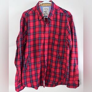 RSVLTS Red and Navy Plaid Flannel Shirt Jacket